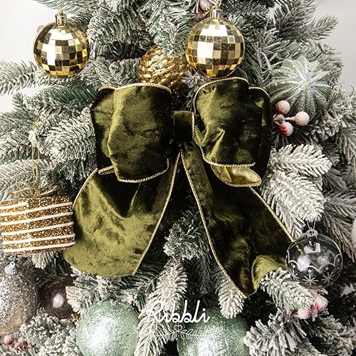 Vista 184 de Ribbli - Cinta de terciopelo dorado verde oscuro metálico con alambre de 2.5 pulgadas, cinta navideña de terciopelo arrugado para envoltura, decorar