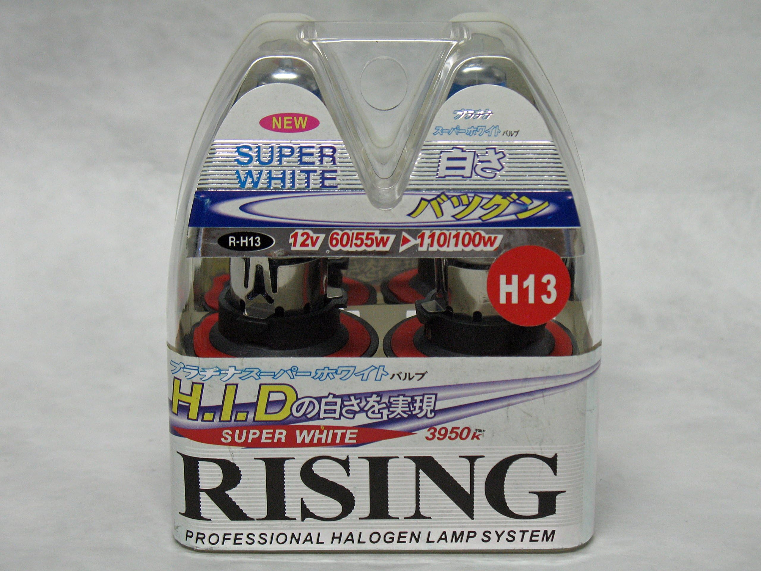 H13 / 9008 Rising Super White 3950K Halogen Replacement Headlight Bulb Set of 2