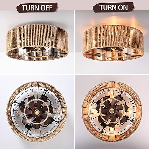 Vista 3 de Ventiladores de techo enjaulados con luces, ventilador de techo bohemio, ventiladores de techo cerrados, ventilador de techo industrial de perfil