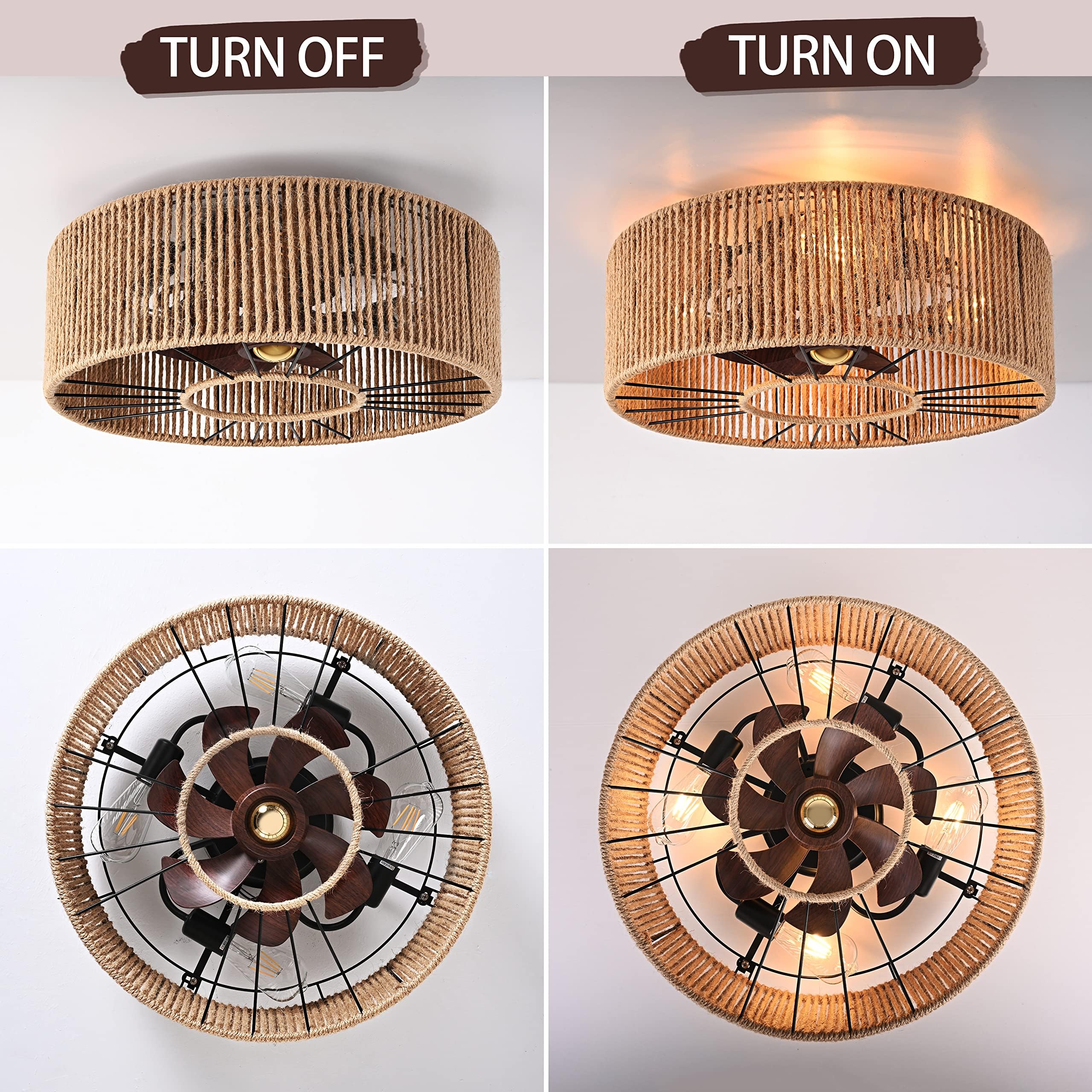 AyshwillDec Caged Ceiling Fans with Lights Boho Ceiling Fan