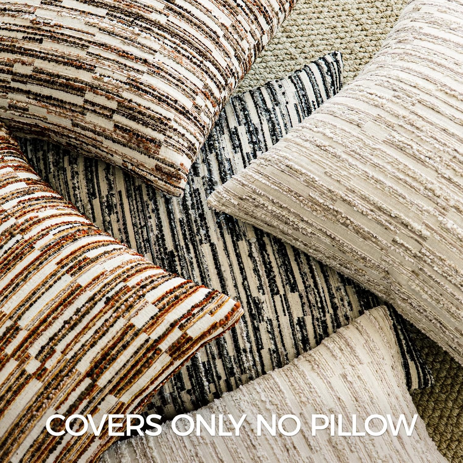 a moment Boho Throw Pillow Covers Set of 2,Striped Decorative Rustic Farmhouse Pillow Cases,Aesthetic Modern Home Decor Couch Cushion Covers for Bed Sofa Living Room 20"X20" Beige