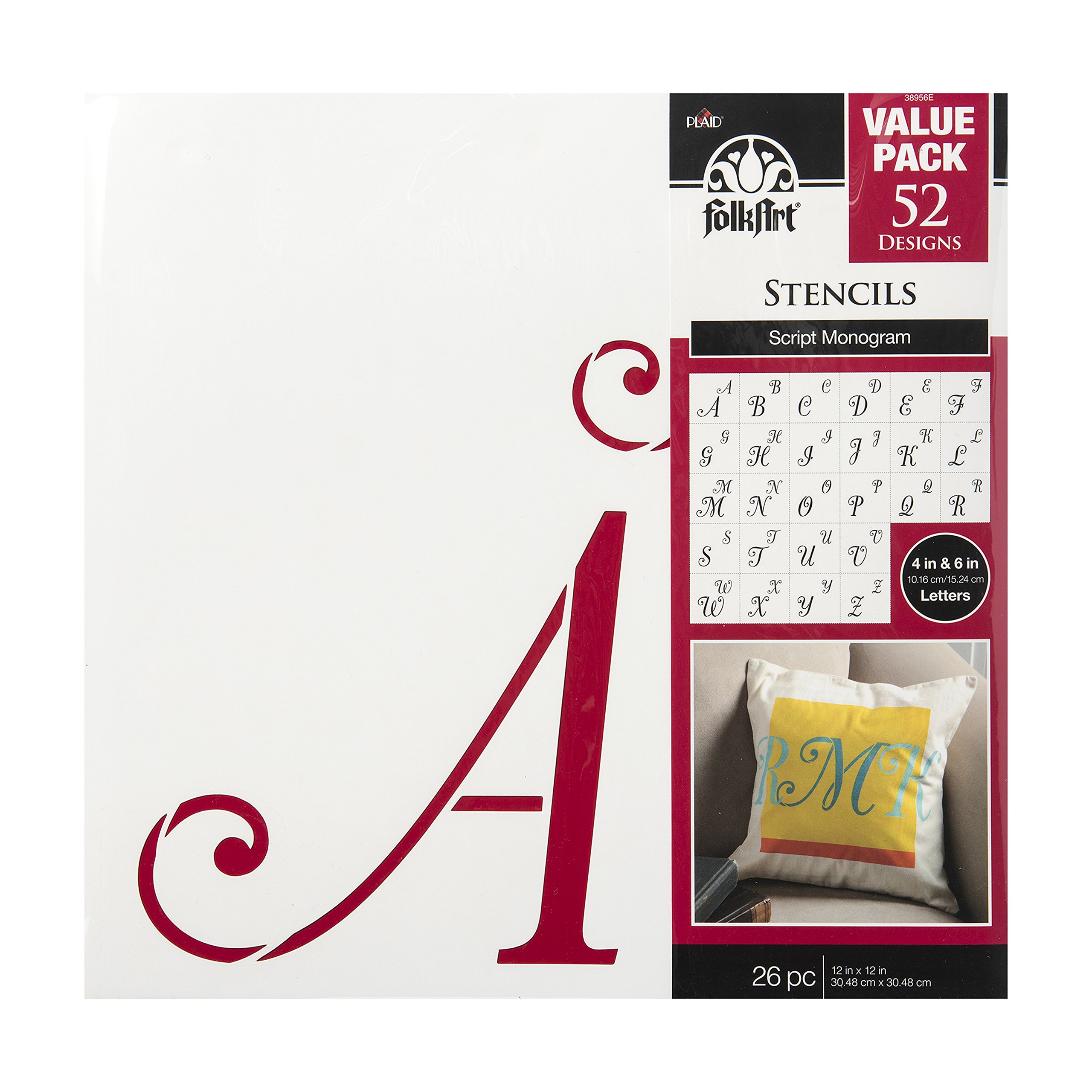 FolkArt Script Monogram Stencils - 26-Pack Paper Stencils For Crafting & Home Decor