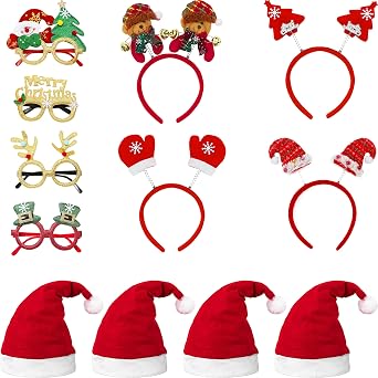 12PCS Christmas Headbands and Glasses Frames Christmas Hat Set