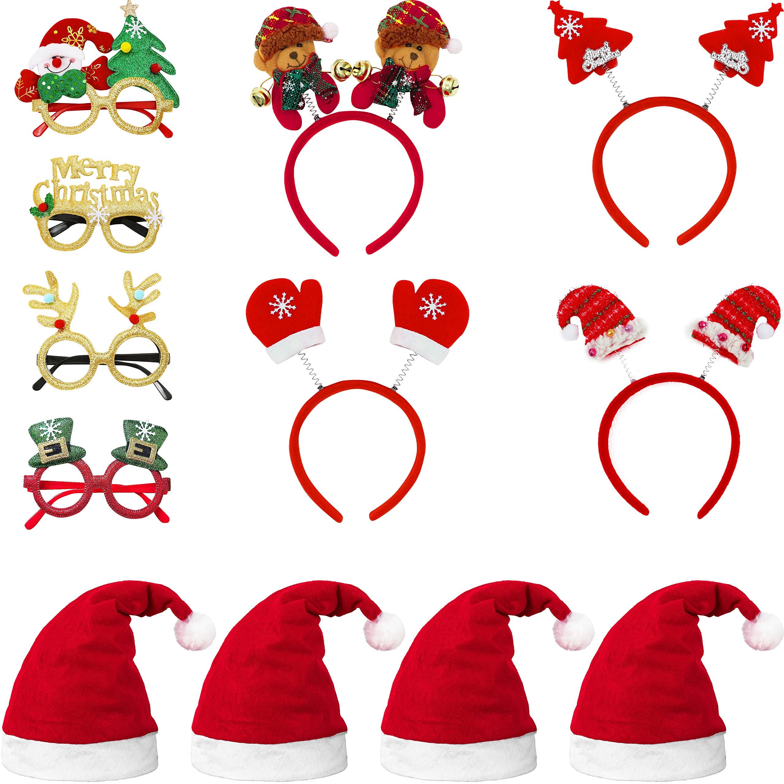 OPUHOHR Juego de 12 diademas de Navidad y gorros de Navidad, diadema de Navidad, accesorio para el pelo para el cabello para adultos y niños, fiesta de Navidad, mascarada, carnaval