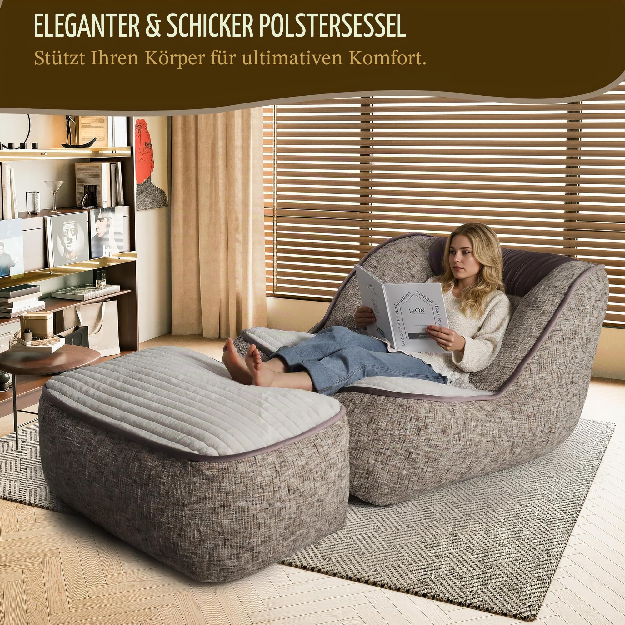 Lounge Relaxsessel Sofa, Bequeme Gepolsterte Couch mit Fußstütze, Modernes Großes Plüsch-Chaiselongue für Innenräume, Perfekter Lesesessel für Wohnzimmer, Schlafzimmer und Wohnung
