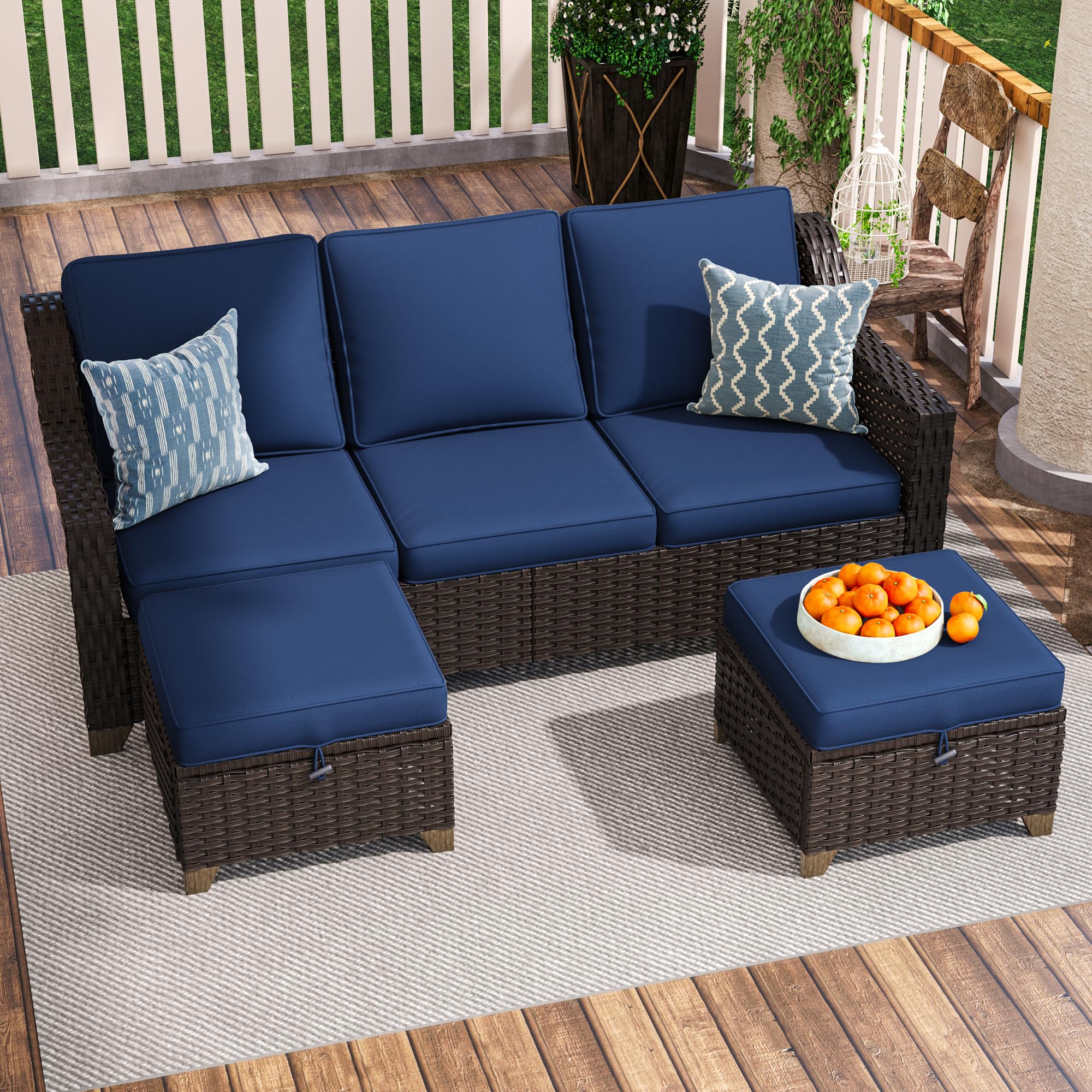 3 Piece Patio Furniture Set, Wicker Outdoor Conversation Set