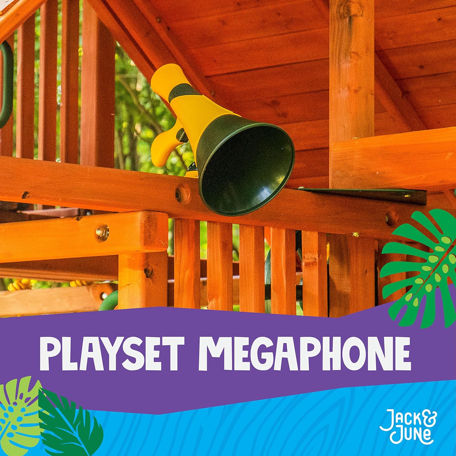 Jack and June Green Megaphone for Outdoor Playsets, Wooden Jungle Gyms, and Residential Playgrounds