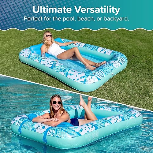 Miniatura 3 de Aqua Inflatable Tanning Pool Lounger, Premium Pool Float with Cupholders and Removeable Pillow for Relaxation and Fun