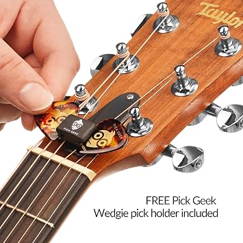 Geek Finger & Thumb Pick Set - Celluloid Picks (1 Thumb, 3 Fingers) - Small, Black Pearl - Includes Draw-String Bag