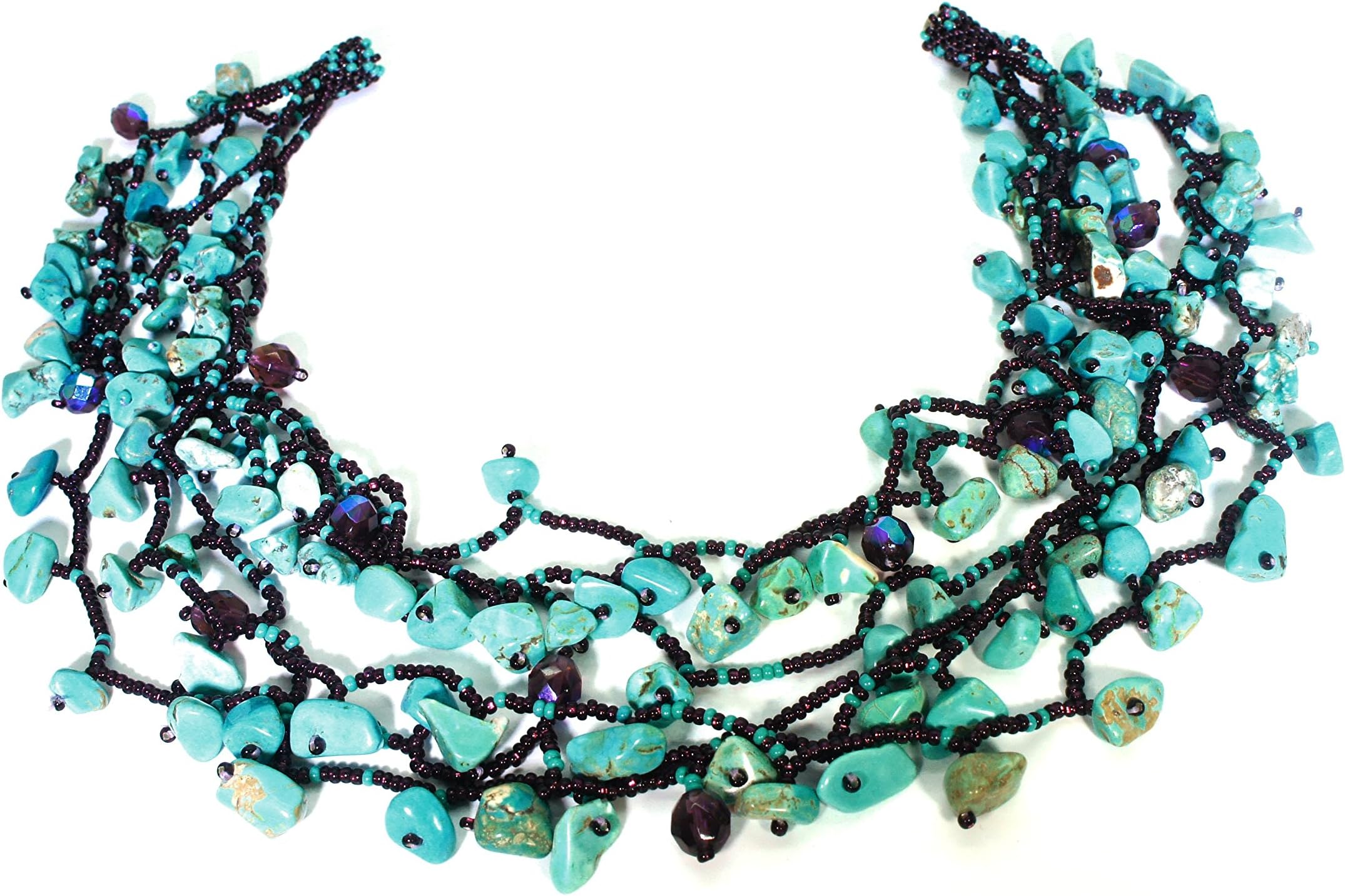 Handmade Guatemalan Glass Beaded Multistrand Collar Necklace with Magnetic Clasp - Made in Guatemala with Czech Glass Beads