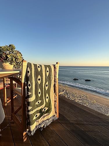 Miniatura 6 de House of Malibu  Manta de playa contra el mal de ojo toalla de meditación toalla de baño de 49 x 59 pulgadas tapiz verde oliva Peshtemal