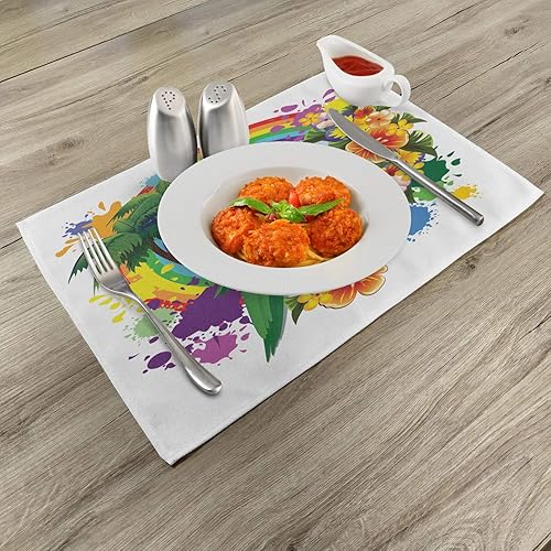 Miniatura 292 de Ambesonne Juego de 4 manteles individuales amarillos y azules, diseño de flores de primavera, flores vibrantes, manteles individuales de tela Azul