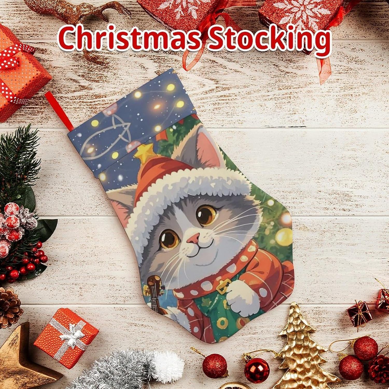 Cute Cat Sing Christmas Carols Paw Shape Stocking Cute Candy Gift Toy Sock Personalized Dog Paw Christmas Stocking Xmas Hanging Stockings Holiday Decorations Stockings image 4