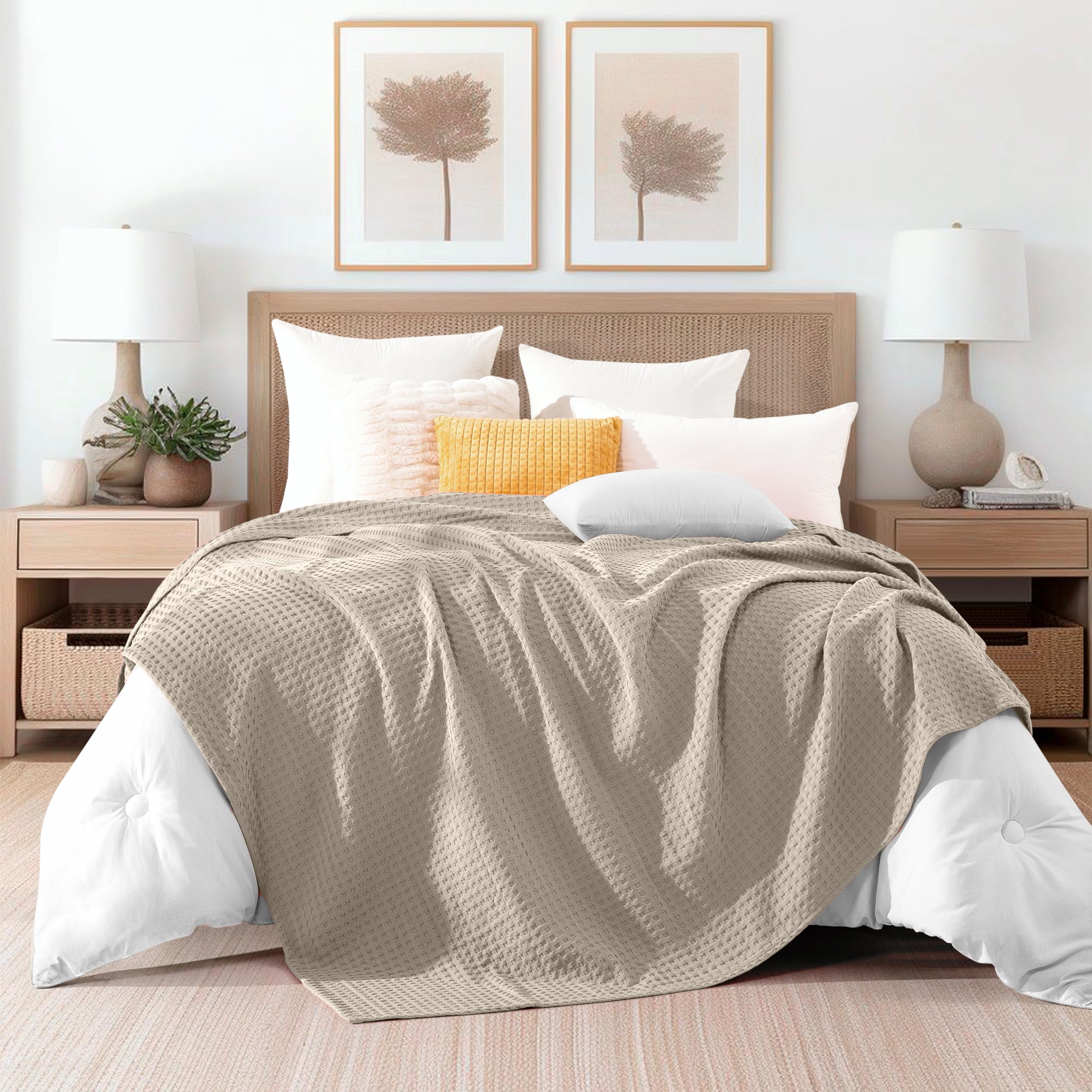 Elegant Comfort Manta de Punto gofre 100% algodón, Manta de Cama Ligera y Transpirable de Tejido gofre, Suave y cálida para Todas Las Estaciones, para sofá, sofá y Cama, tamaño King de