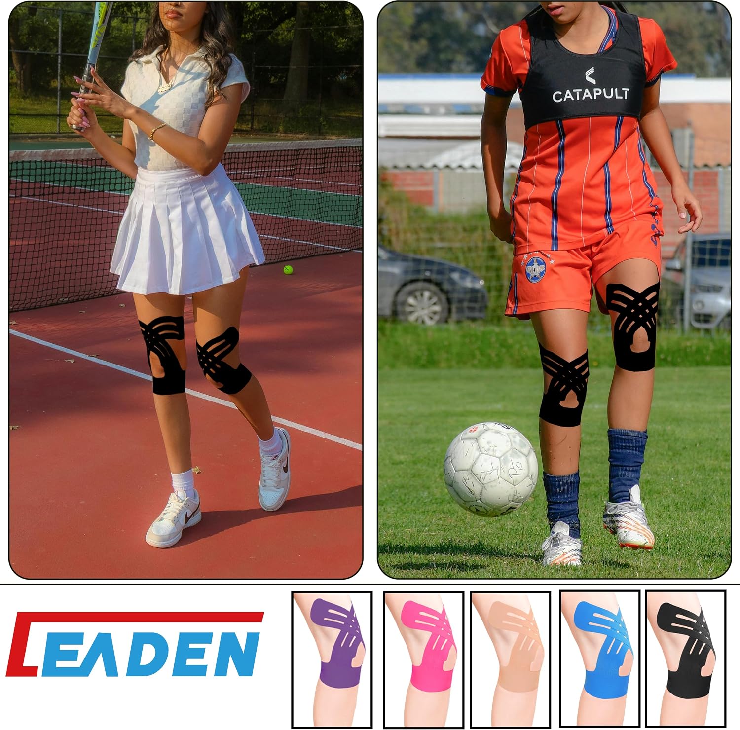Precut Kinesiology Tape for Knees, 20 Pcs, Upgraded, Knee Support & Stability, Knee Pain Relief Athletic Tape - Waterproof & Elastic, Breathable Hypoallergenic Latex-Free Tape, Black