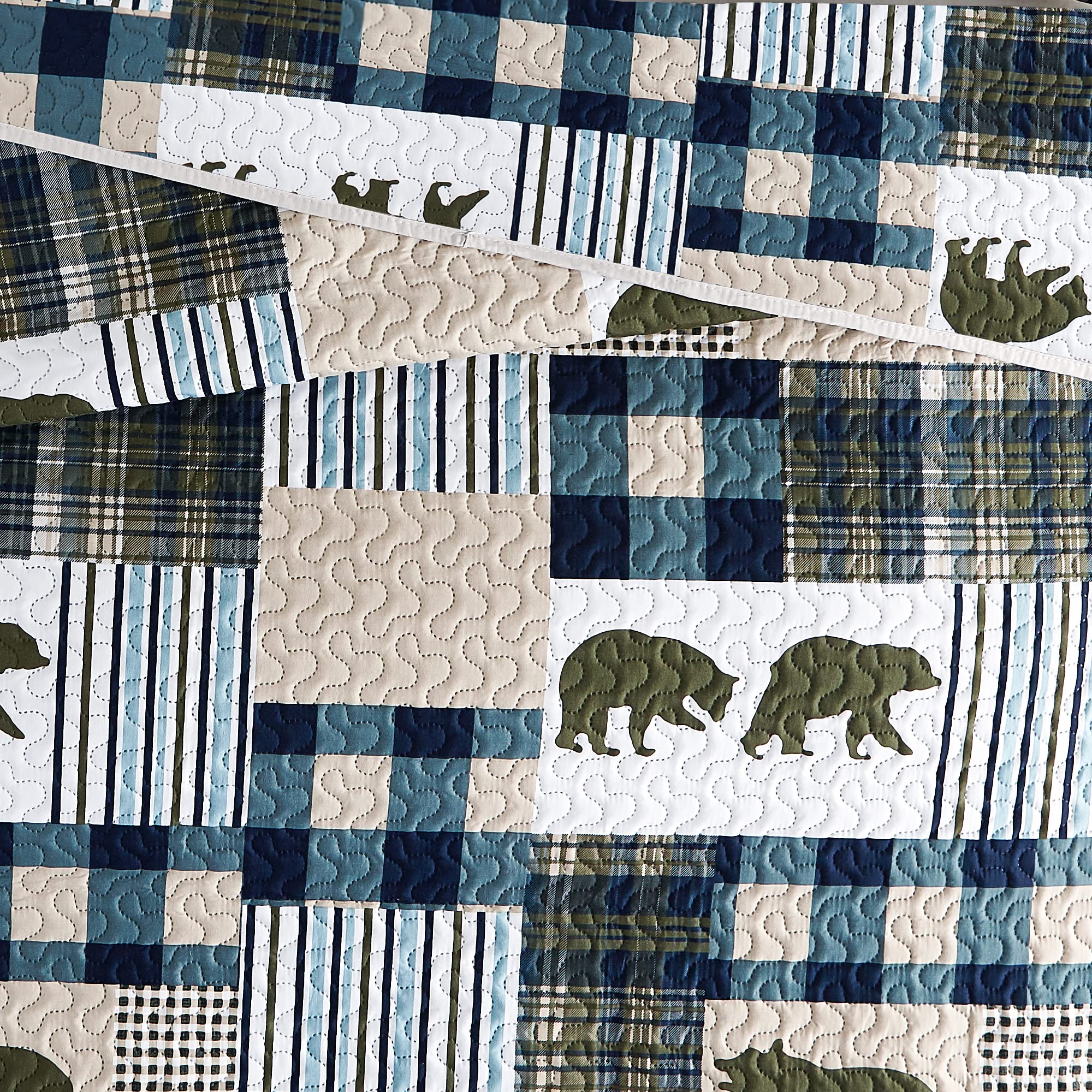 Juego de edredón Queen, Patchwork rústico Lodge Deer, Juego de Ropa de Cama para Todas Las Estaciones, Colcha Reversible Ligera con 2 Fundas de Almohada (Queen)