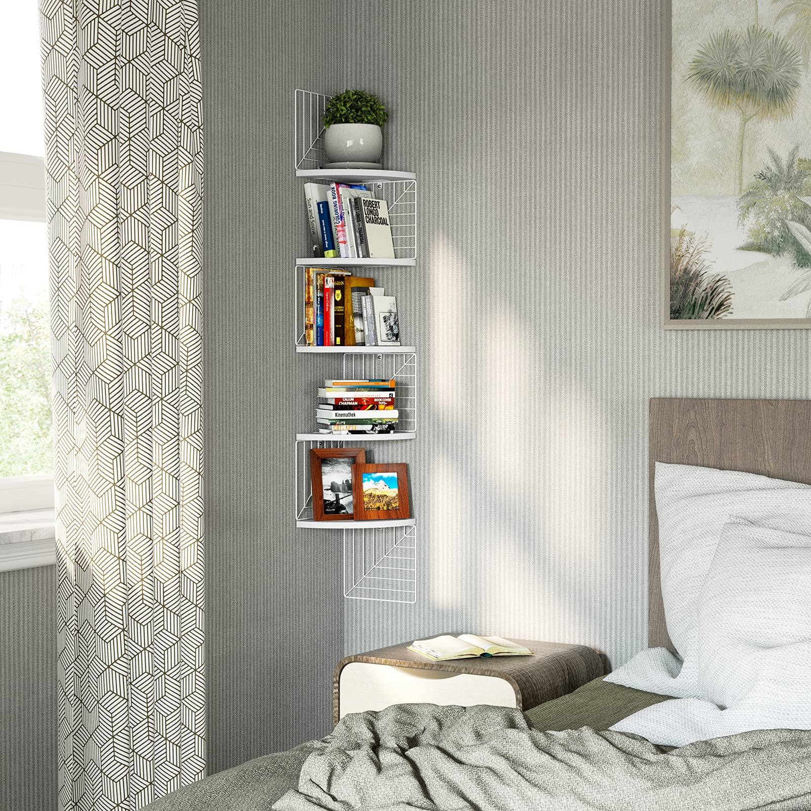 LoveKANKEI Corner Shelf Wall Mount of 5 Tier Rustic Solid Wood