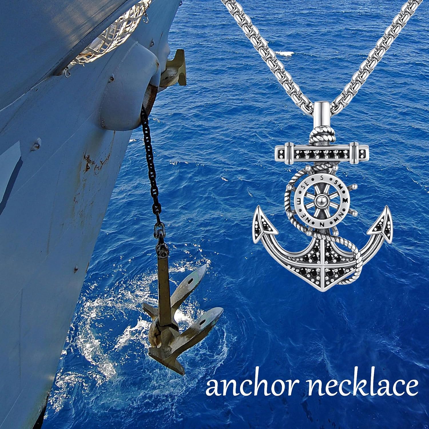 YAFEINI Men Necklace S925 Sterling Silver Axe/Dragon Sword/Crown Cross/Angel Wings/Pirate/Tetragrammaton/Anchorara/Hamsa Pendant Necklace Animal Jewelry Gifts for Men - Image 5