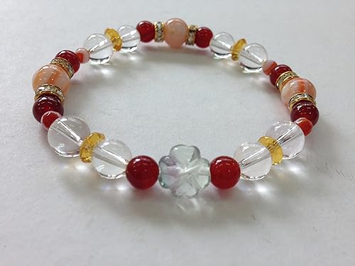 Amazon Pawa Stone Shop 8月誕生石ブレスレット 幸運の四葉と癒し 健康 魔除け 赤メノウ サードオニキス フローライト 水晶 内寸約16cm ブレスレット 通販