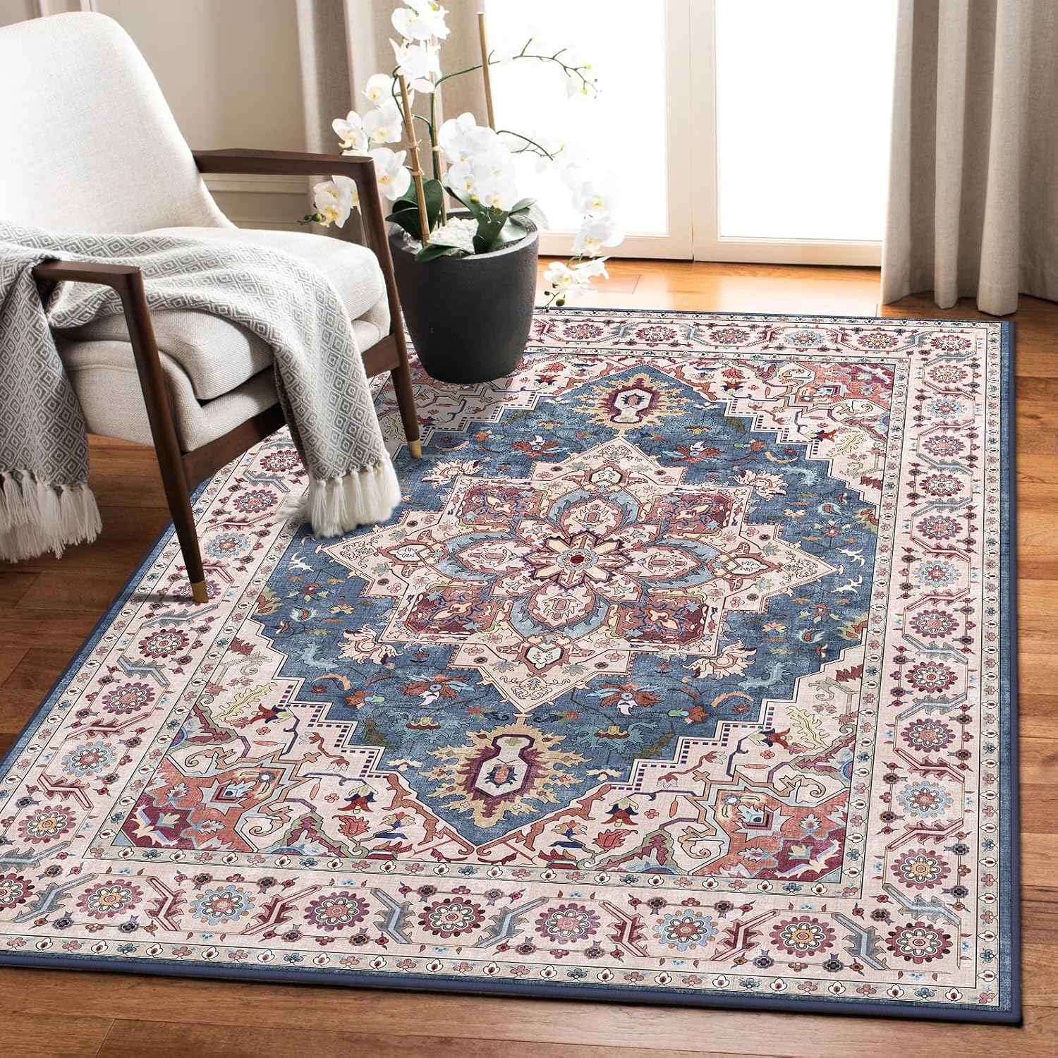 Worxvell 3x5 Washable Rug Small Non Slip Entryway Rugs