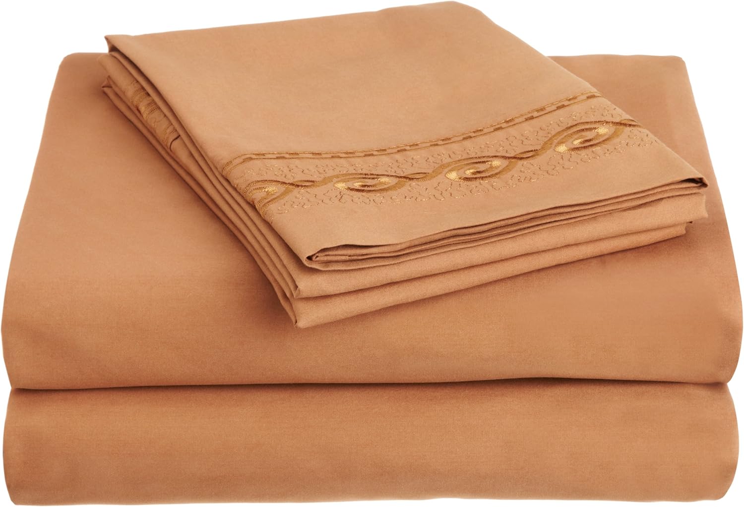 Lamma Loe Silky Soft 100 GSM Microfiber Embroidered Queen 4-Piece Sheet Set, Mocha Chocolate/Bronze