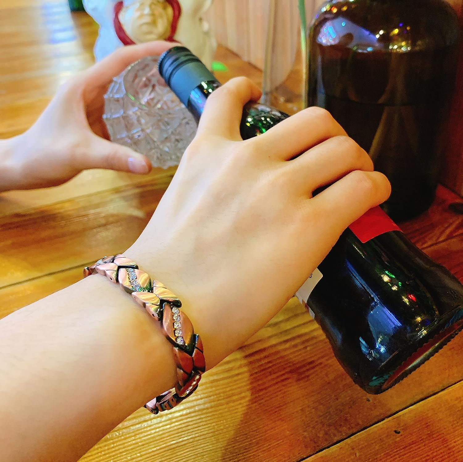 Copper Bracelets for Women Pure Magnetic Bracelets for Women Crystal Link Christmas Jewelry Gift 3500 Gauss Adjust Tool - Image 2