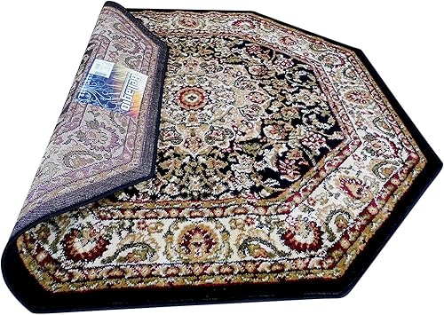 Miniatura 5 de Bellagio Alfombra tradicional octagonal negra 401 (4 pies x 4 pies) octágono