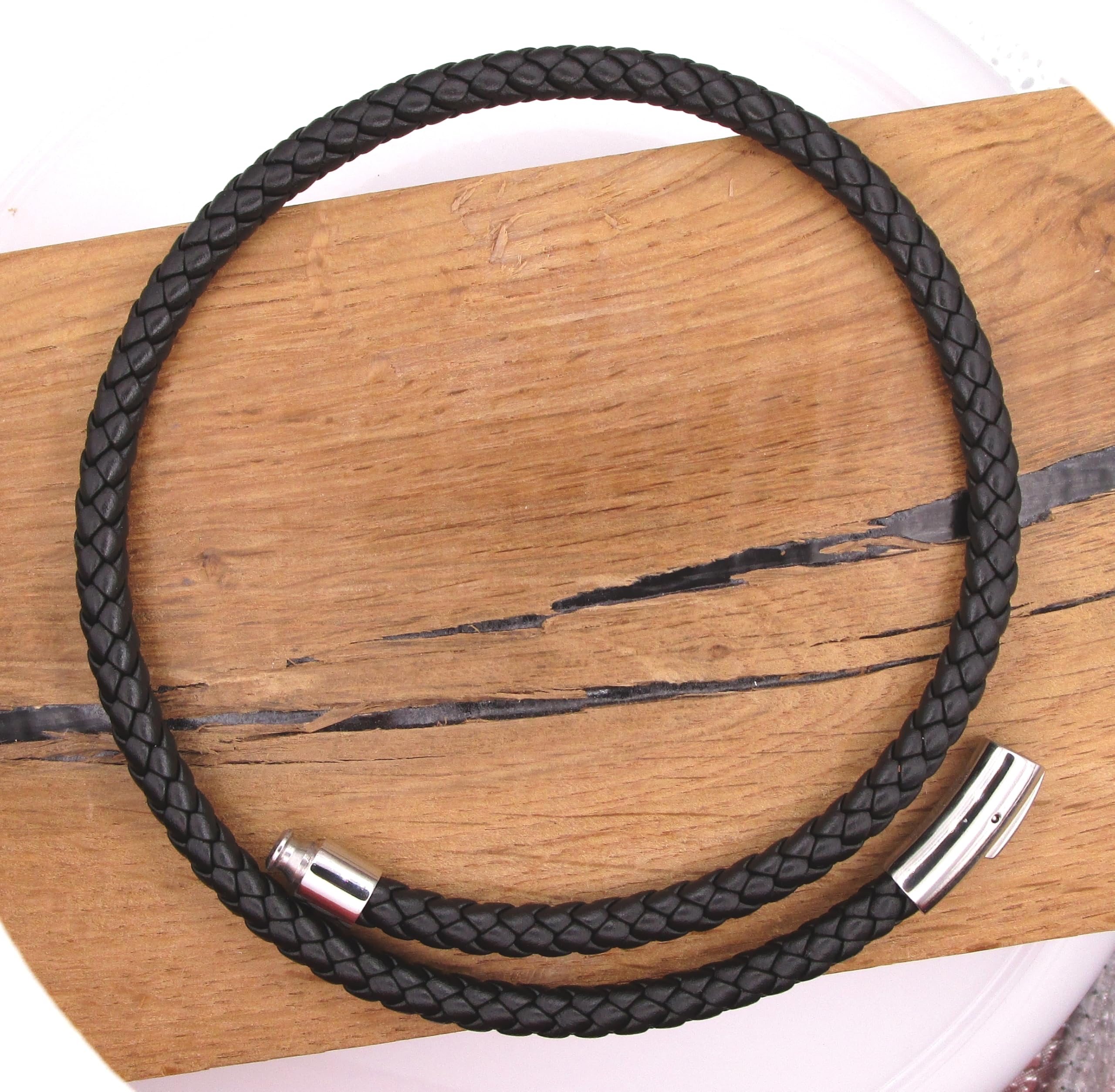 Lederkette Lederhalsband Kalbsleder aus sechs Bändern geflochten Ø 6mm Schwarz Edelstahl Verschluss für Herren & Damen TOP