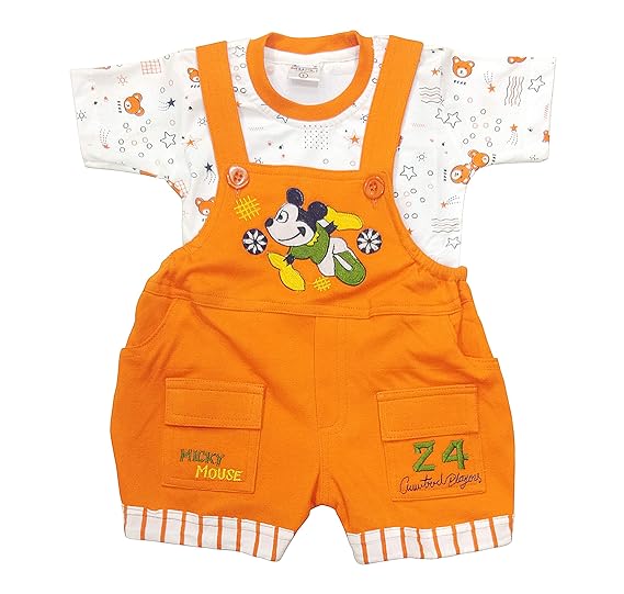 BabyMart Baby Boys Baby Girls Printed Half Sleeves Cotton DungareeT-Shirt/Romper/Baba Suit/Dress