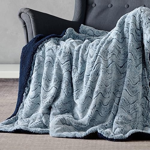 Bedsure Cozy Blanket Twin Size - Comfy Faux Fur Blanket for Couch，Warm Fuzzy Plush Twin Blanket for Bed, Navy, 60x80 inches