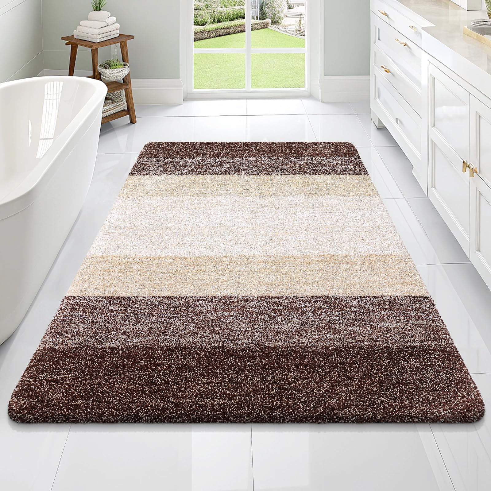 OLANLY Large Bathroom Rugs Mat 70x46, Extra Soft Absorbent Microfiber Bath Rugs, Rubber Backing, Quick Dry, Machine Washable Bath Mats for Bathroom Floor, Tub and Shower, Home Decor Accessories, Brown | Brown, Non-Slip Quick-Drying Rubber Backing, Washable Plush Bath Mat for Floor, Tub and Shower, Home Decor Accessories