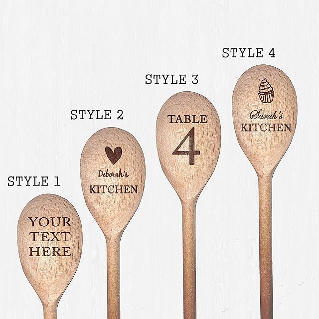 Personalised Beech Wood Wooden Mixing Spoon/Cooking Utensil, Any Text or Message can be Engraved, Gift for Any Occasion