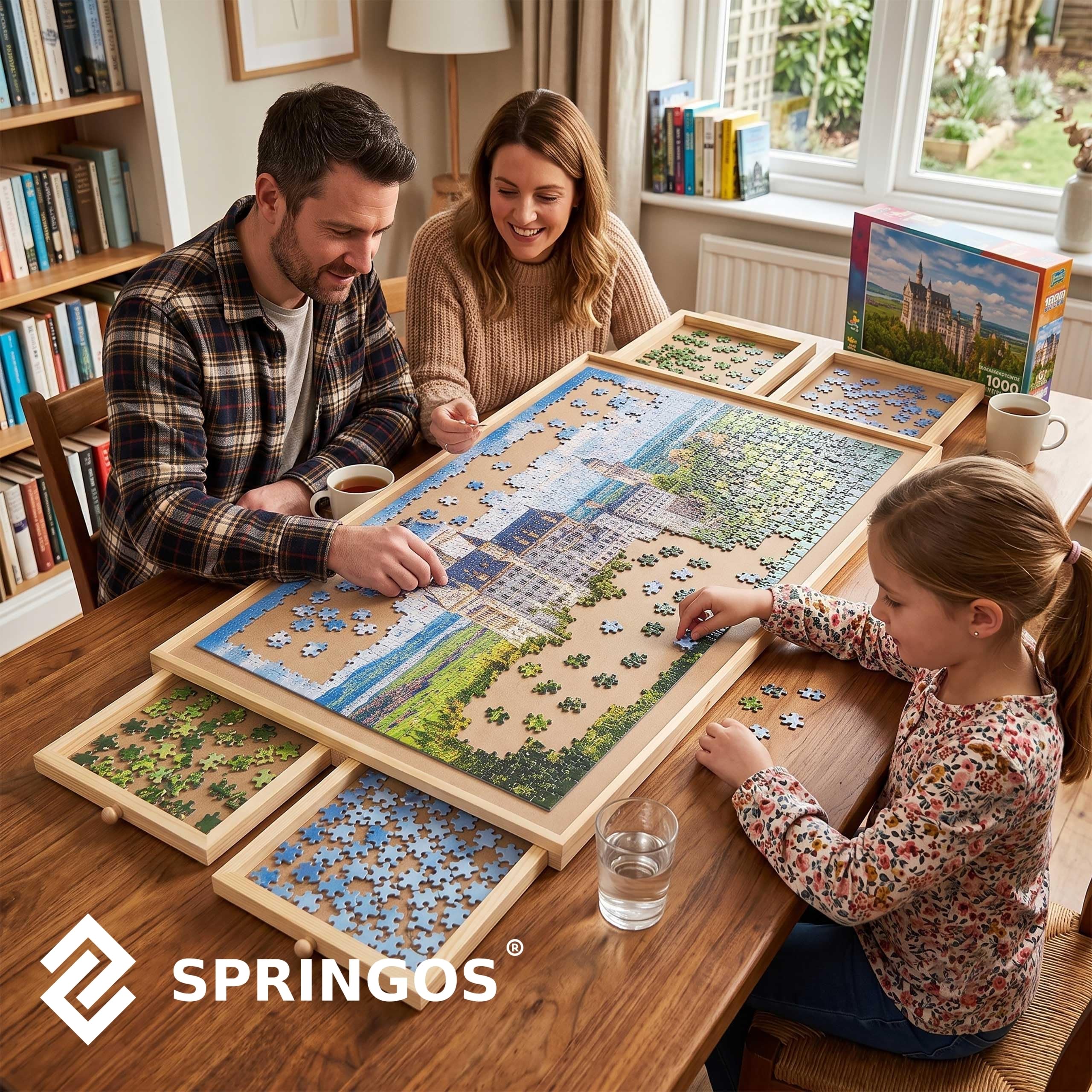 Puzzle base 1000 piezas de madera organizador de rompecabezas con 4 cajones giratorio con película protectora para rompecabezas ayuda a clasificar superficie lisa para adultos familia hobby SPRINGOS