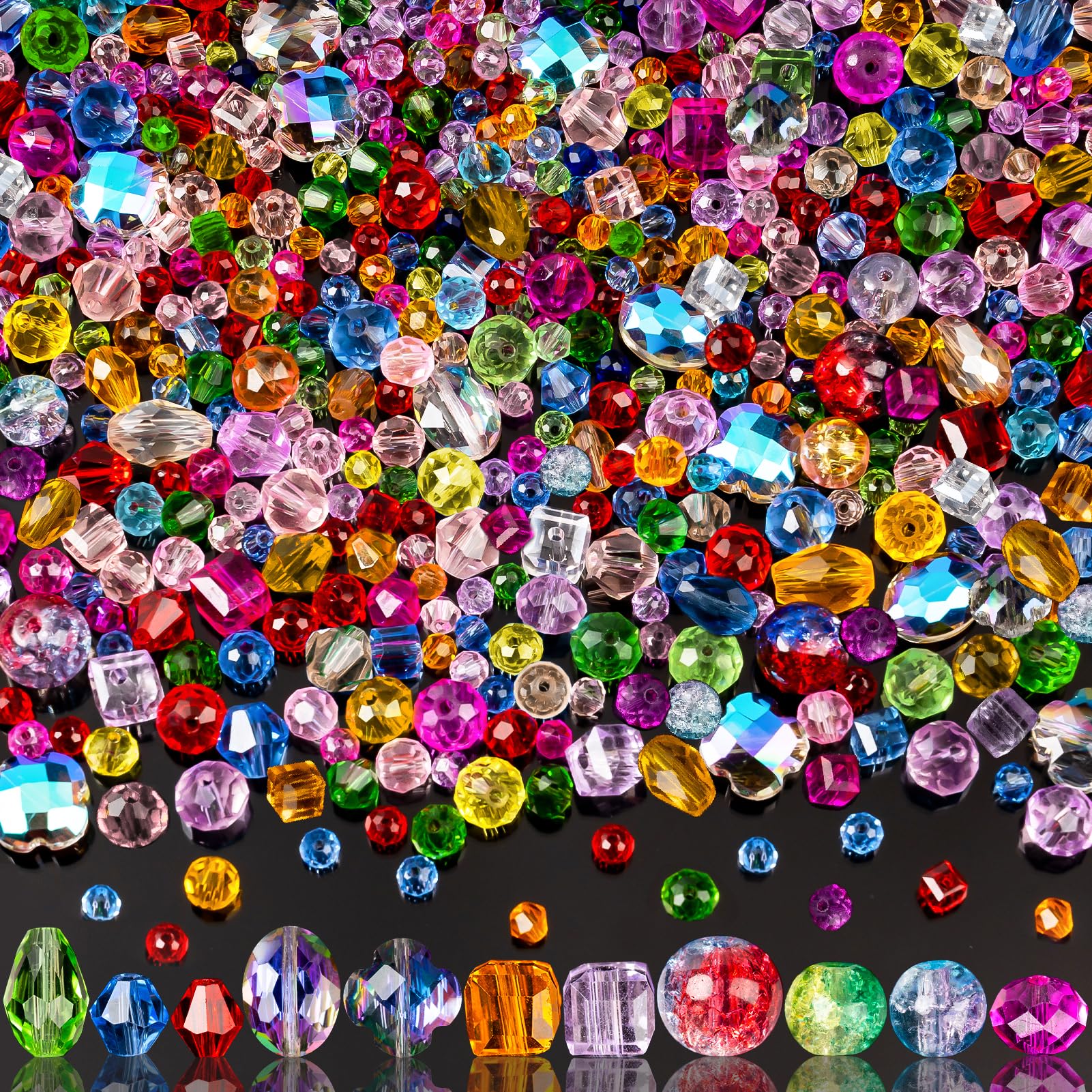 Glass Beads Bulk for Jewelry Making, Suncatchers, Crafts, Crystal Beads | 636pcs, mixed, assorted colorful, faceted, with holes, for bracelets, earring, necklace