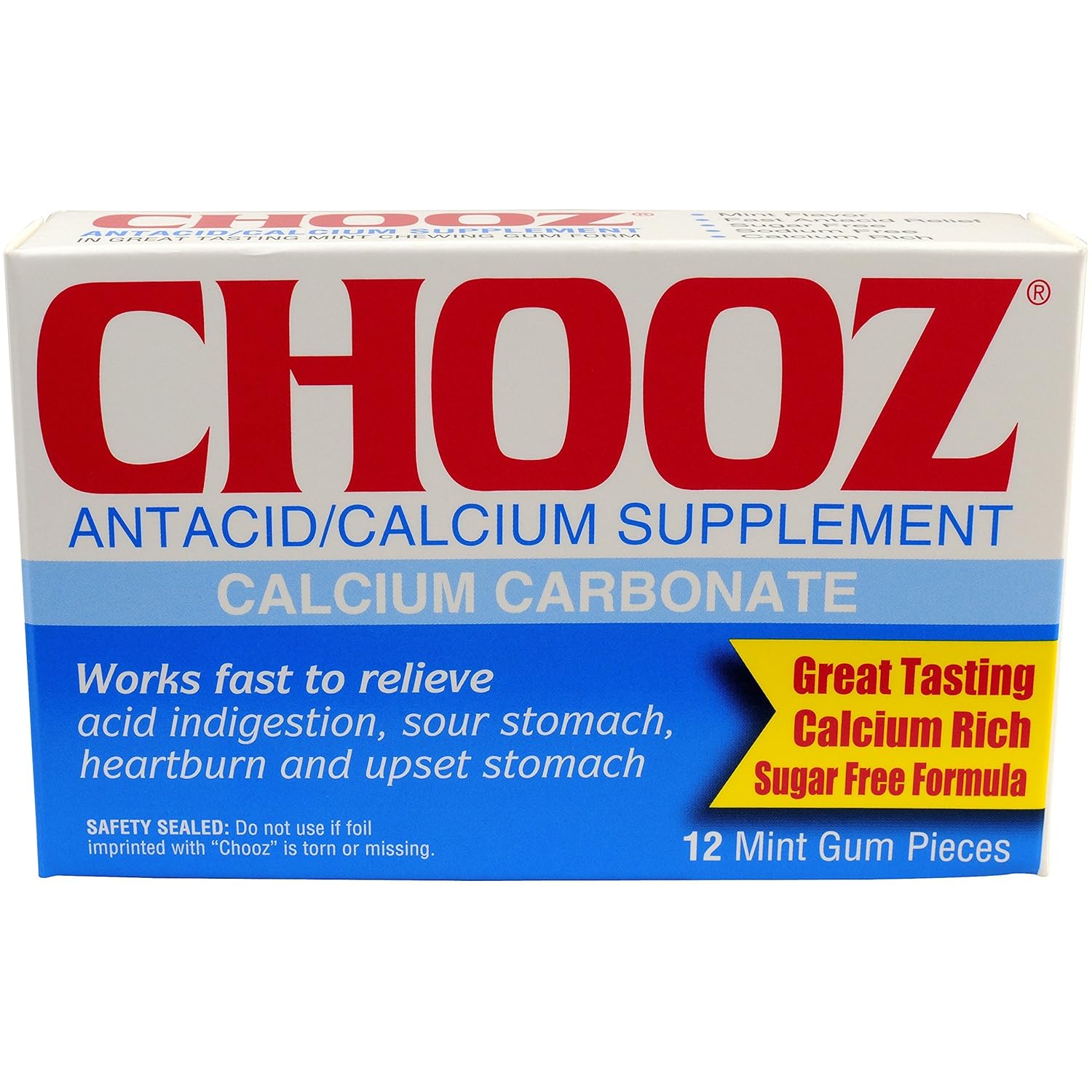 Chooz Calcium Carbonate Antacid Sugar Free Mint Gum, 12 Pieces Health & Household