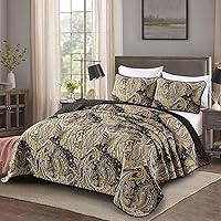 Vista 165 de DJY Juego de edredón de cachemira marrón, tamaño Queen, juego de colcha bohemia de 3 piezas, ropa de cama de microfibra suave y ligera con estampado