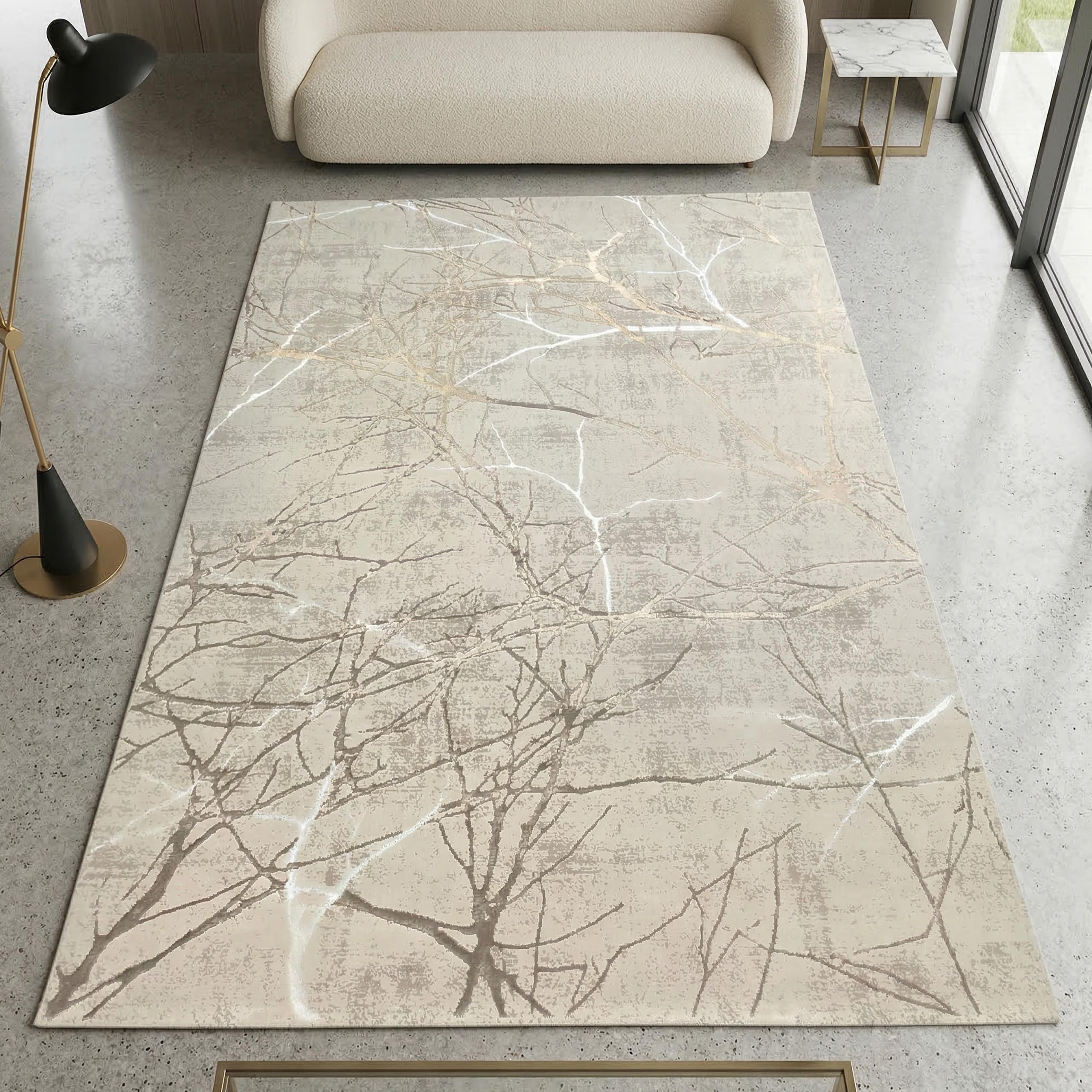 CARPETIA Tappeto moderno dal Design di Rami astratto | easy care | crema marrone, 140 x 200 cm