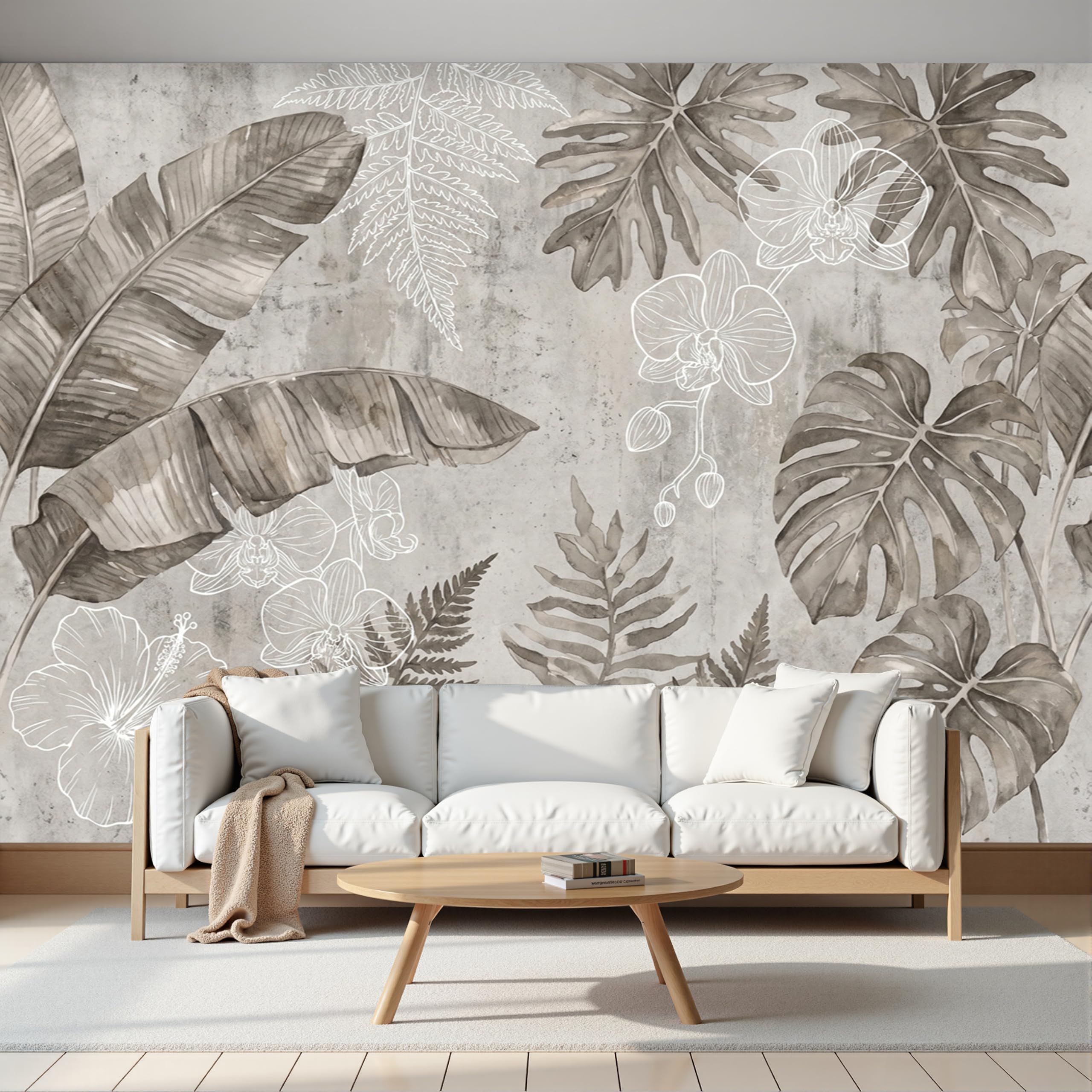 Papel de pared de orquídea de plátano para tapar imperfecciones en salón