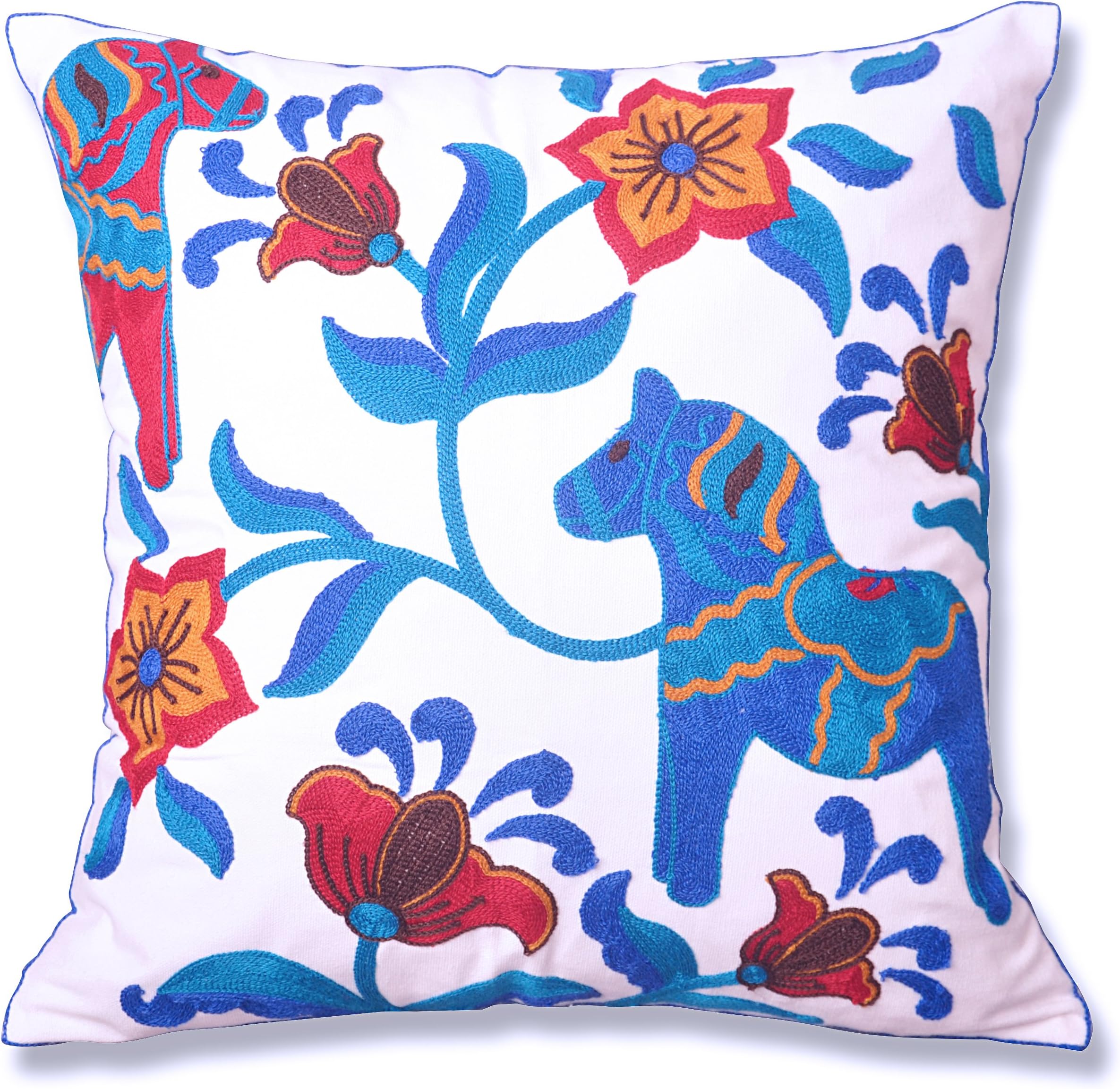 ATAZUA YSECTL Milesky Dala Horse Embroidery Throw Pillow Case Cotton 18 Inches