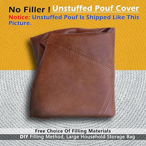 Miniatura 4 de Thgonwid Funda para puf de piel sintética sin relleno, solución de almacenamiento otomano para reposapiés, cojín para reposapiés de piso, 16.5