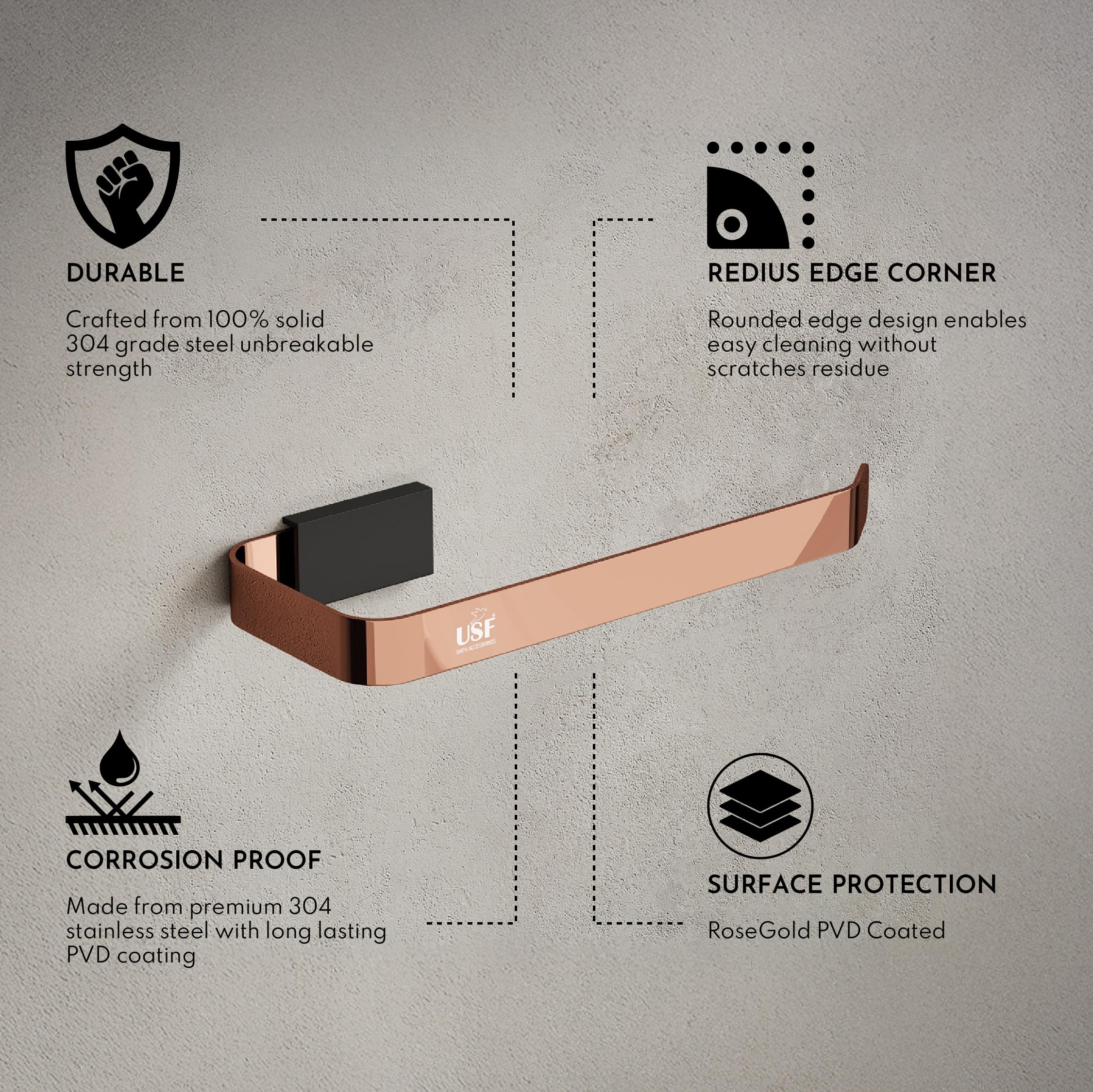 USF Stainless Steel Towel Ring - Black Rose Gold -3