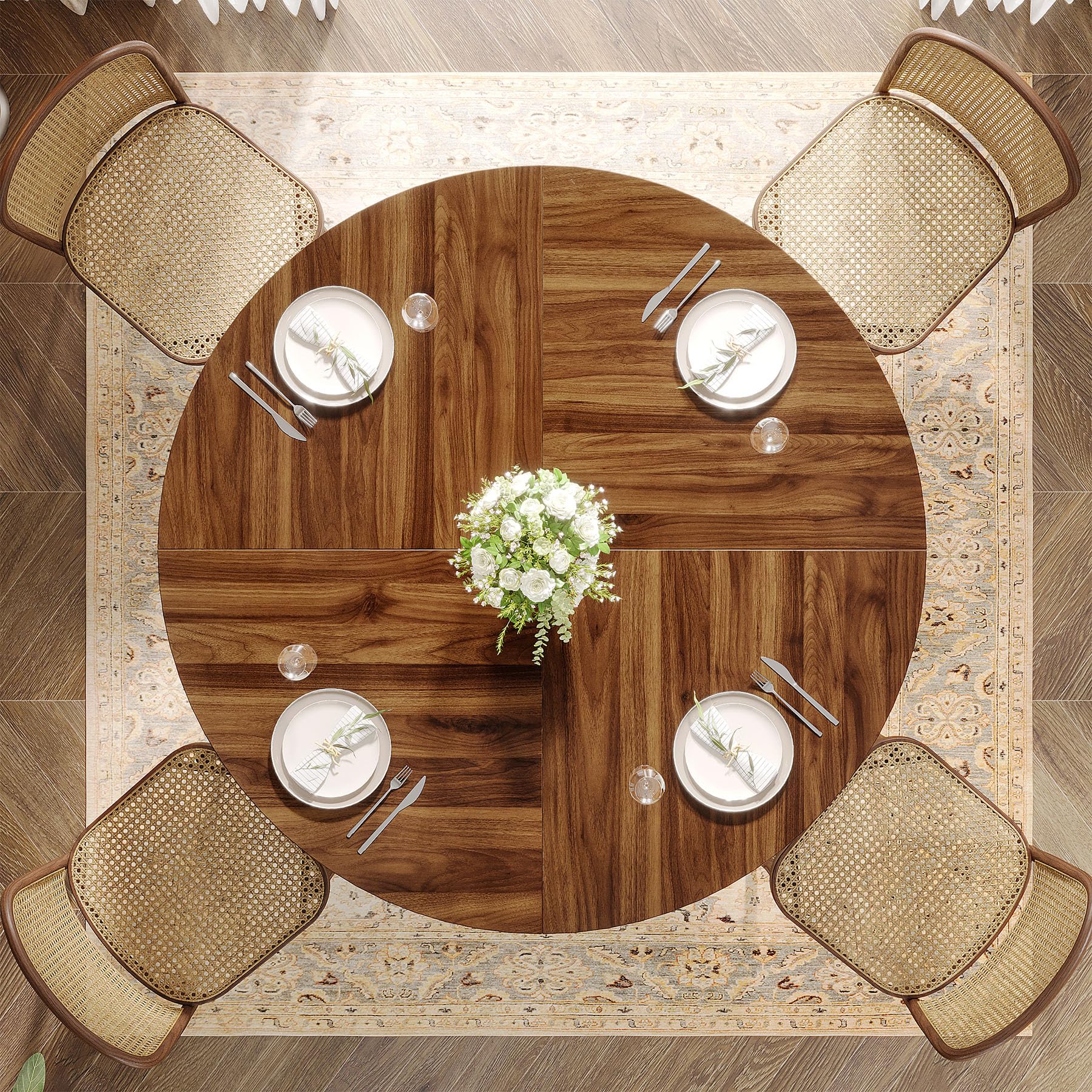 Tribesigns Tavolo da Pranzo Rotondo 119 cm in Legno con Base in Metallo per 4-6 Persone, per Sala, Cucina, Soggiorno