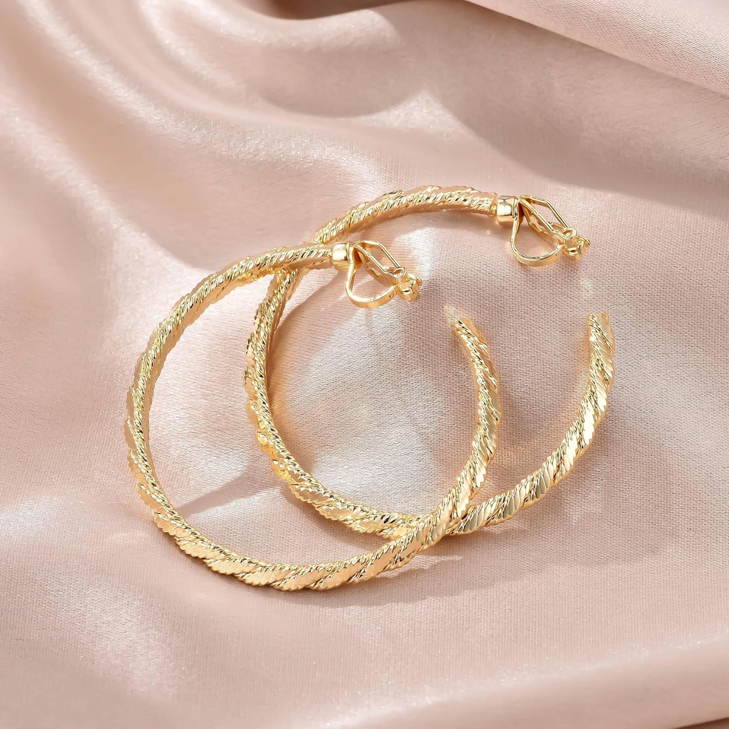 YOQUCOL 5CM(2.0IN) Golden Swingable Clip On Hoop Earrings for Women Non Pierced Ears Hoop Earrings - Image 6