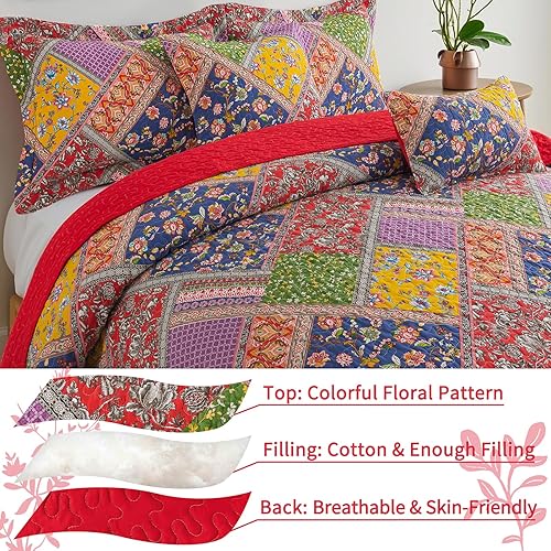 Vista 147 de VAPUTAR Colchas tamaño King – Juego de ropa de cama de algodón de otoño, 3 piezas, ligero, suave, tamaño King, juego de edredón bohemio de algodón