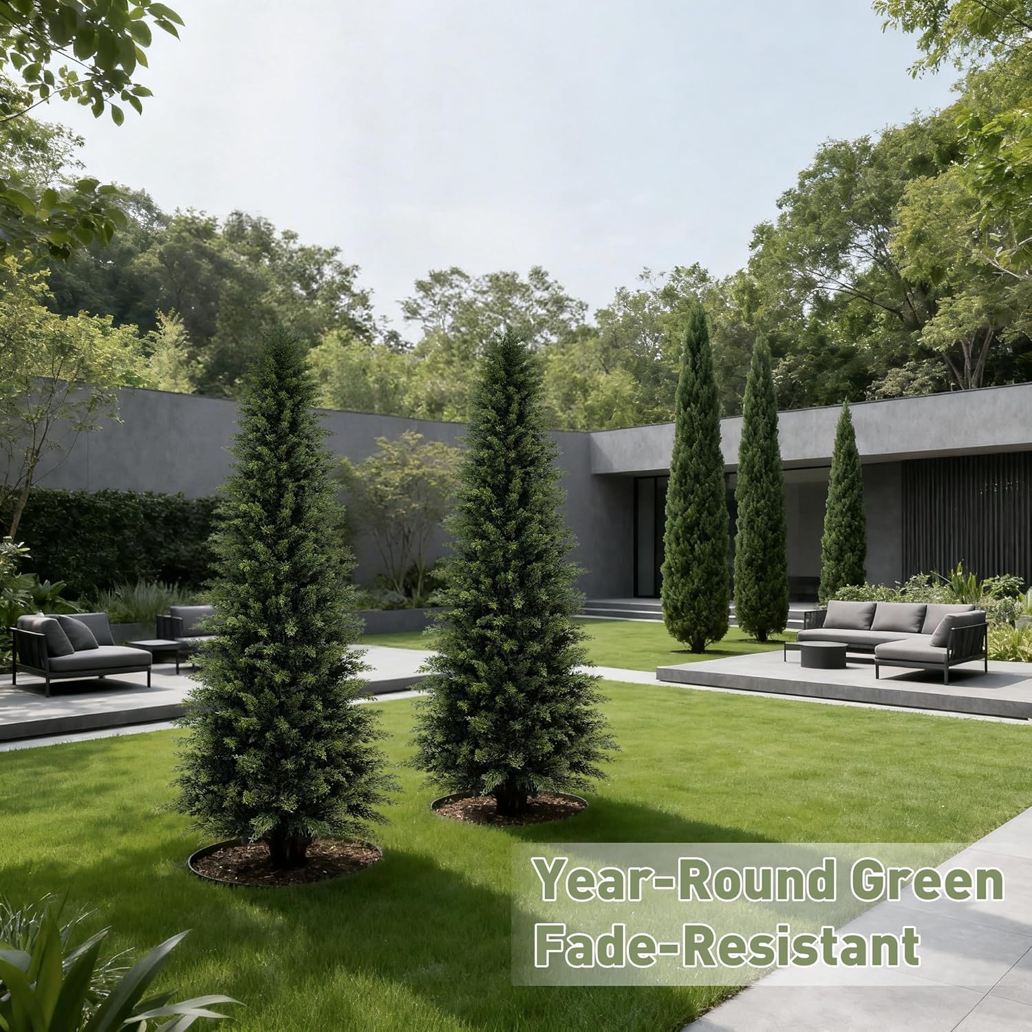 Mavis's Diary 6ft Artificial Cedar Topiary Tree, Set of 1 Realistic Faux Evergreen Shrub Plant in Planter, Indoor Outdoor Fake Cedar Tree for Front Porch, Entryway, Office & Home Decor - Image 5