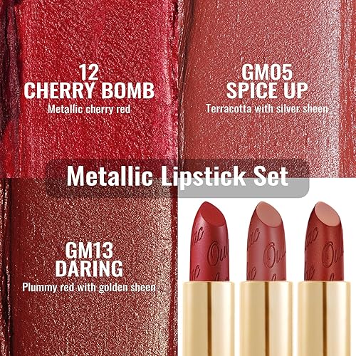 Miniatura 64 de Oulac Lipstick & Lipliner Set 3PCS High Impact Lipcolor with Moisturizing Formula, Vegan Beauty, Full-Coverage Lip Color, Gift Lipstick for Women