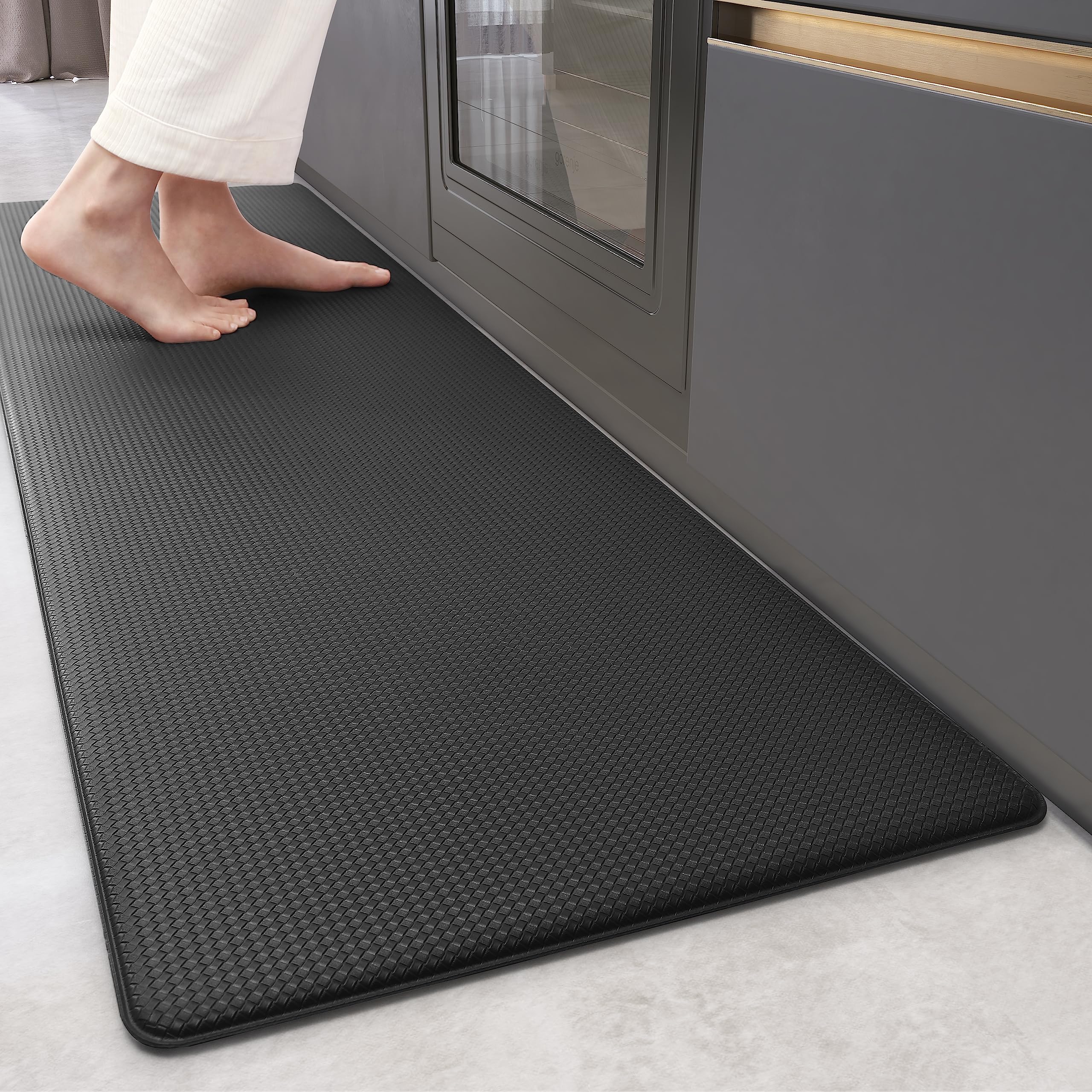 Color G Alfombra Cocina 44 x 240 cm, Reboteable Cuero Alfombra Cocina Lavable Antideslizante, Confortable Impermeable Alfombras para Cocina, Salón, Oficina (Negro)