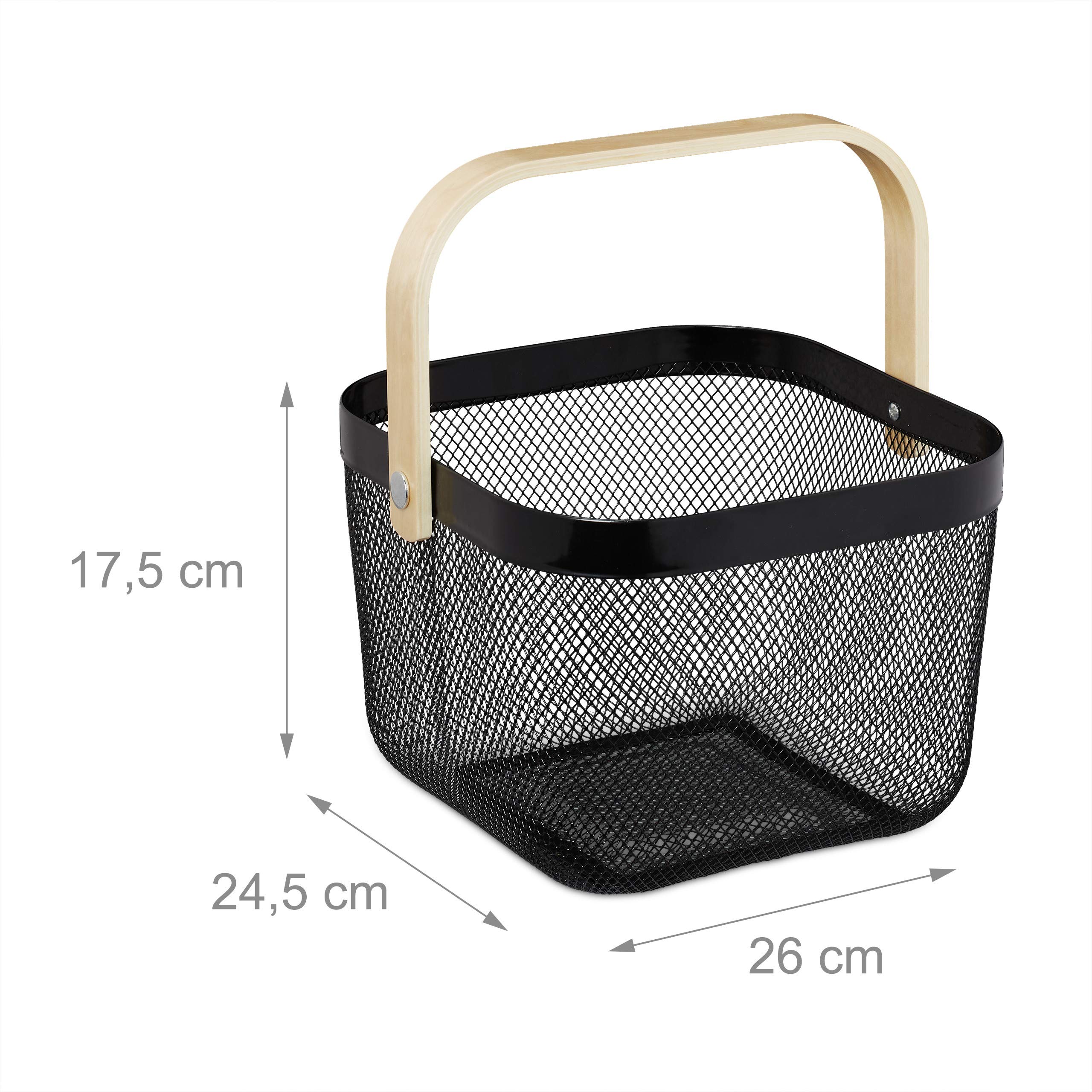 Relaxdays Kosz do Przechowywania, 70% Stal 30% Drewno, Czarny, 17,5 x 26 x 24,5 cm