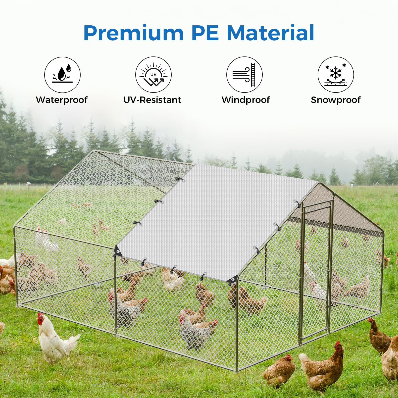 3,5×2 m Chicken Coop Cover, Allwetter-PE-Sonnenschutz, wasserdicht & UV-beständig, Winterdeckel für Hühnerläufe mit 20 Kugelgummischnüren, geeignet für große begehbare Hühnergehege