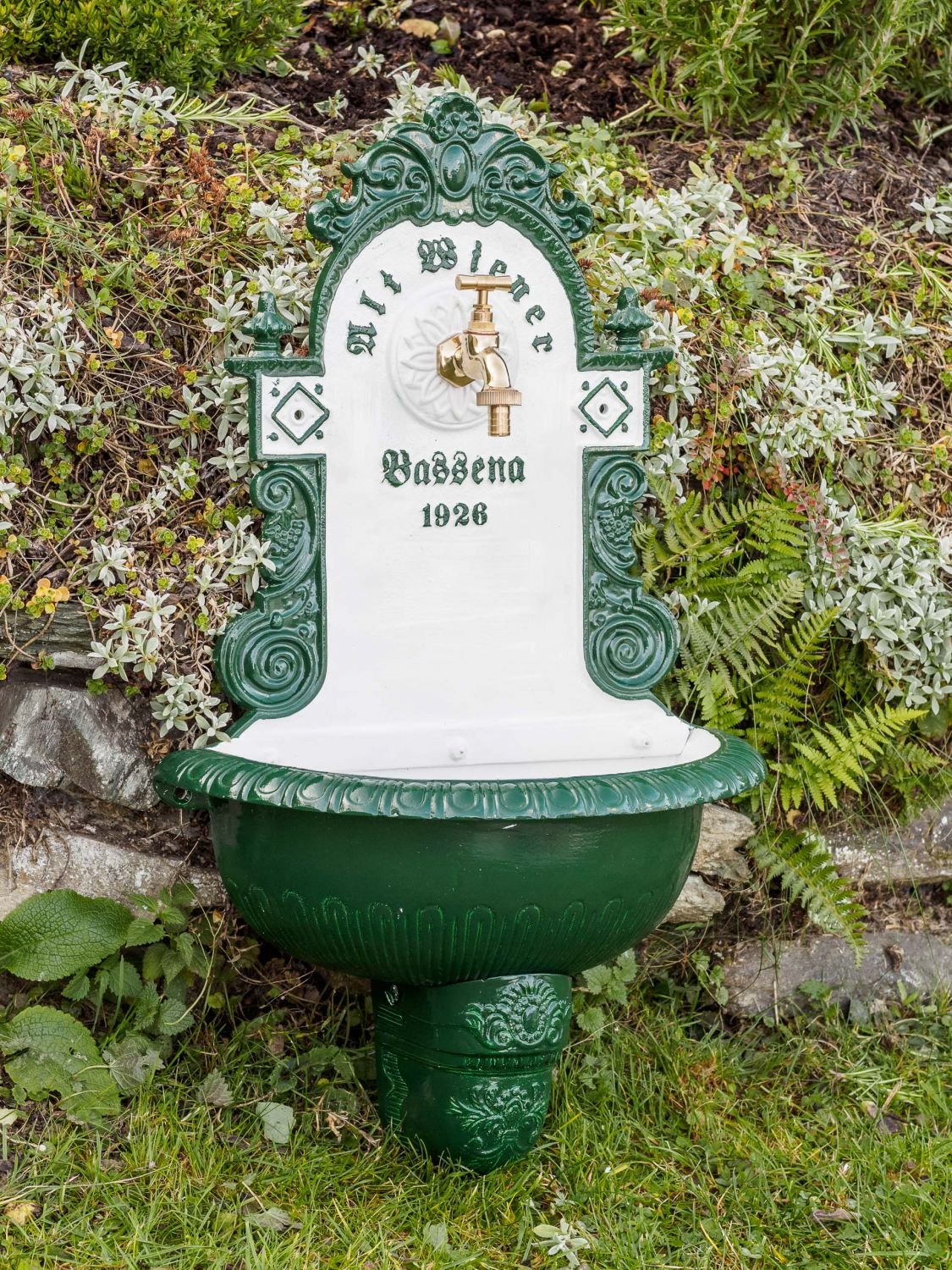 aubaho Brunnen Wandbrunnen 71,5cm Aluminium Waschbecken im Antikstil Fountain Garden